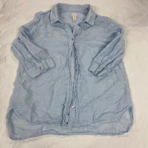Chicos 100% Linen Button Down Shirt Light Blue 3/4 Sleeve Size 2 Large